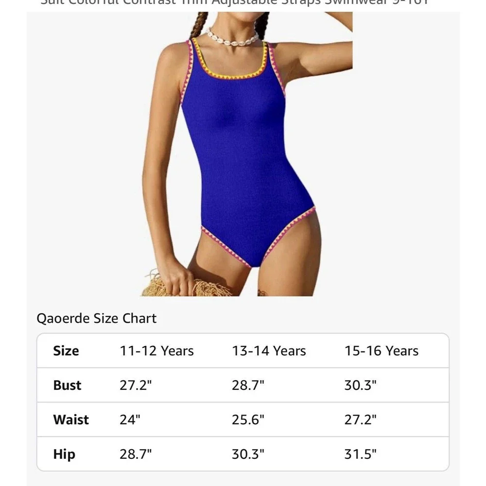 Girls Swimsuit One Piece Swimsuit Solid royal blue Colorful Contrast size 13-14